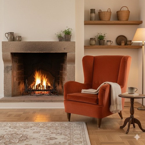 Poltrona vintage legno - poltrona, tessuto